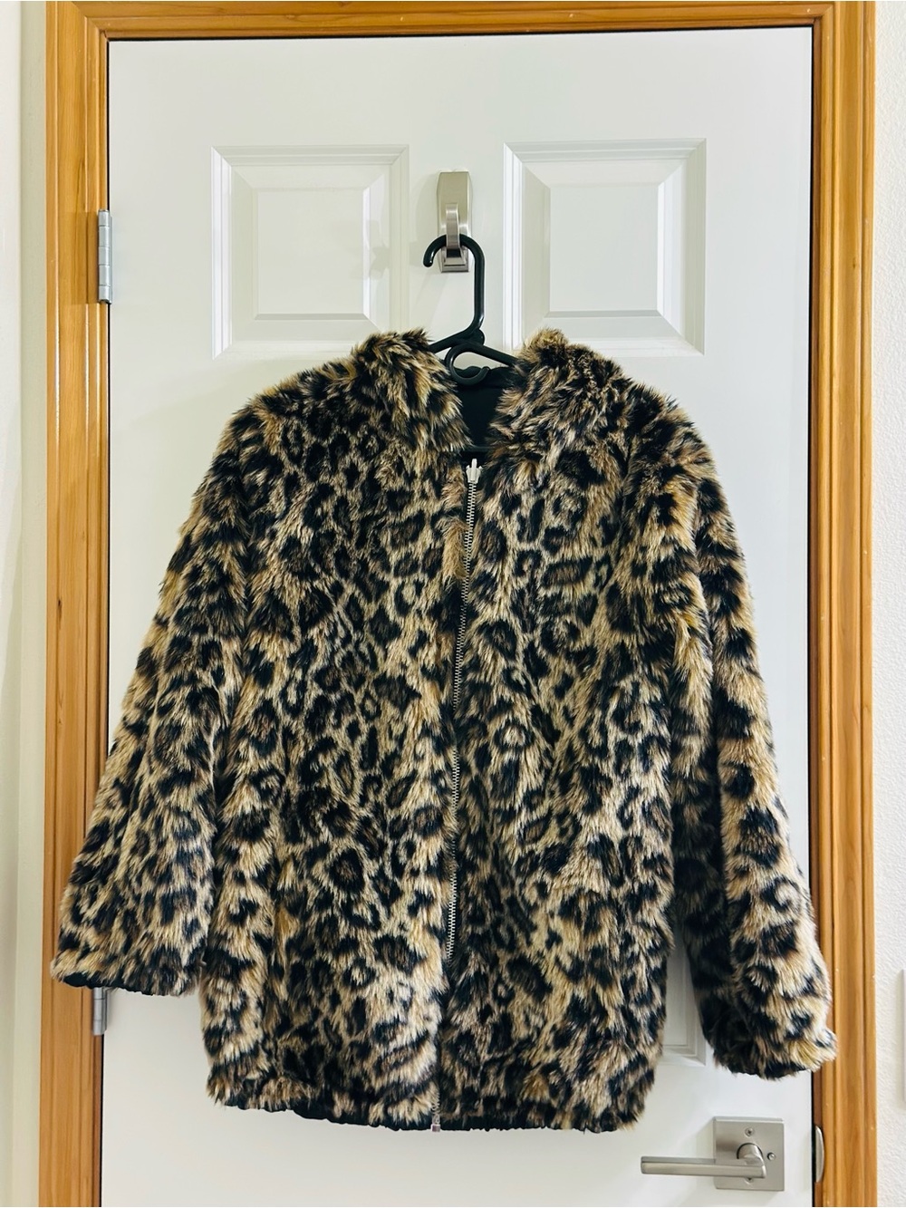 American Eagle XS Reversible Leopard Print Satin Coat Black Animal Print Jacket